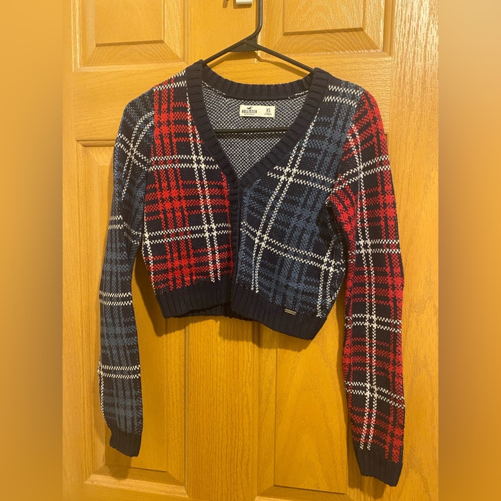 Hollister Red and Blue Plaid Cardigan